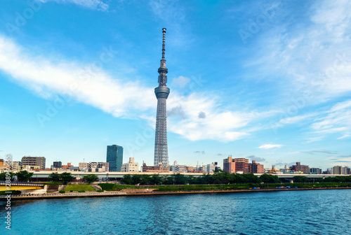 Skyline in the evening, cloudy sky over urban area in Sumida, Tokyo, Japan