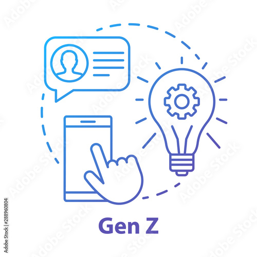 Gen Z blue concept icon. Age group idea thin line illustration. Digital technologies. Innovations development. Online communication. Homeland Generation. Vector isolated outline drawing