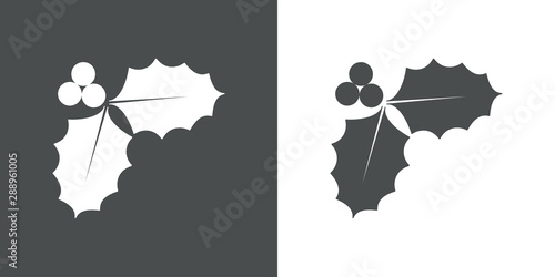 Icono plano hojas de acebo en gris y blanco