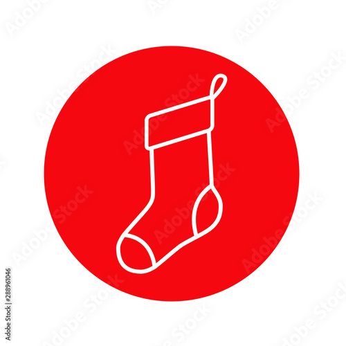 Icono plano lineal calcetín navidad en círculo color rojo
