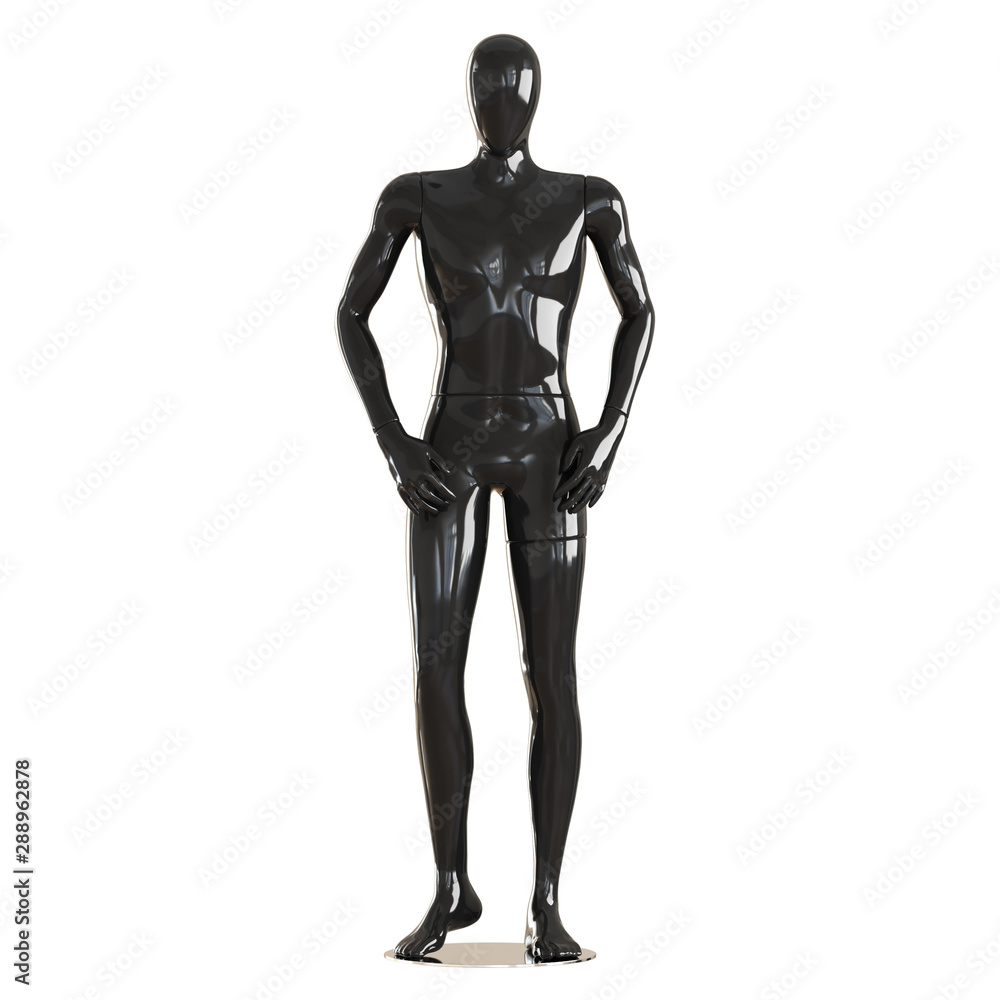 Black faceless guy mannequin standing in a normal pose. Isolated on a white background. 3D rendering Black faceless guy mannequin standing in a normal pose. Isolated on a white background. 3D rendering
