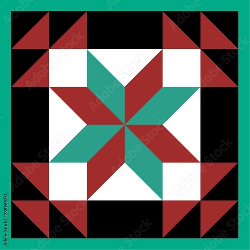 Barn quilt pattern, Patchwork design, Abstract geometric tiled trail Vector illustration