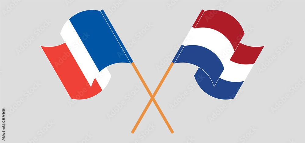 Crossed and waving flags of Netherlands and France Crossed and waving flags of Netherlands and France