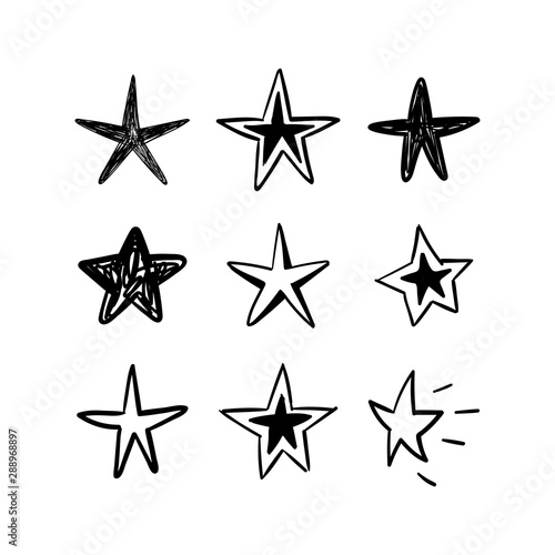 Star doodles set. Hand drawn stars  cartoon collection.