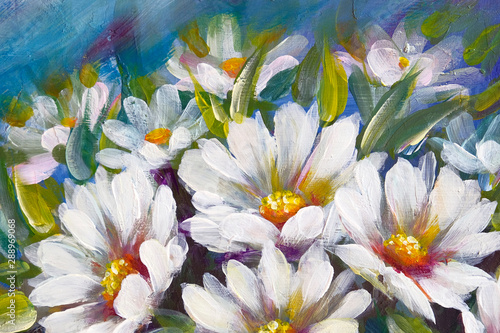 Wild meadow flowers daisies bouquet oil painting