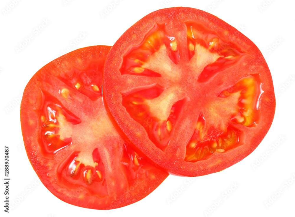 fresh tomato slices isolated on white background. top view fresh tomato slices isolated on white background. top view
