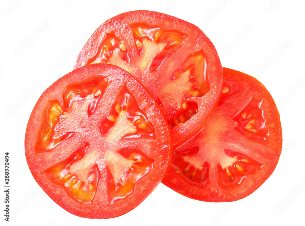 fresh tomato slices isolated on white background. top view fresh tomato slices isolated on white background. top view