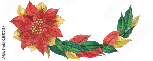 Christmas Poinsettia Garland, decorative floral arc, traced watercolor