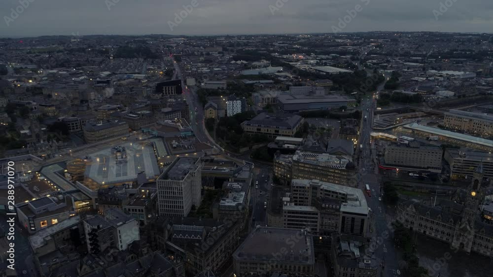 Drone Aerial Bradford City Centre Static Shot Above Town Square Drone Aerial Bradford City Centre Static Shot Above Town Square