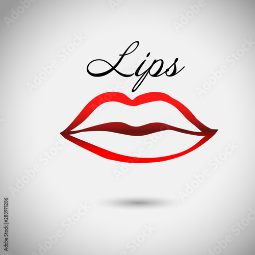 Red lips, sexy woman's kiss with birthmark, flat style, vector illustration. Beauty logo. Element design lips