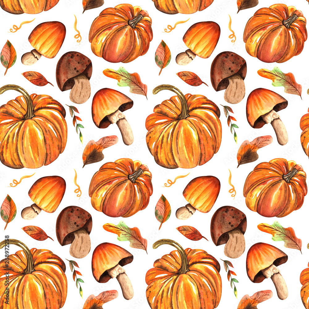 Watercolor Cozy Autumn Theme Seamless Patttern for print on fabric paper etc