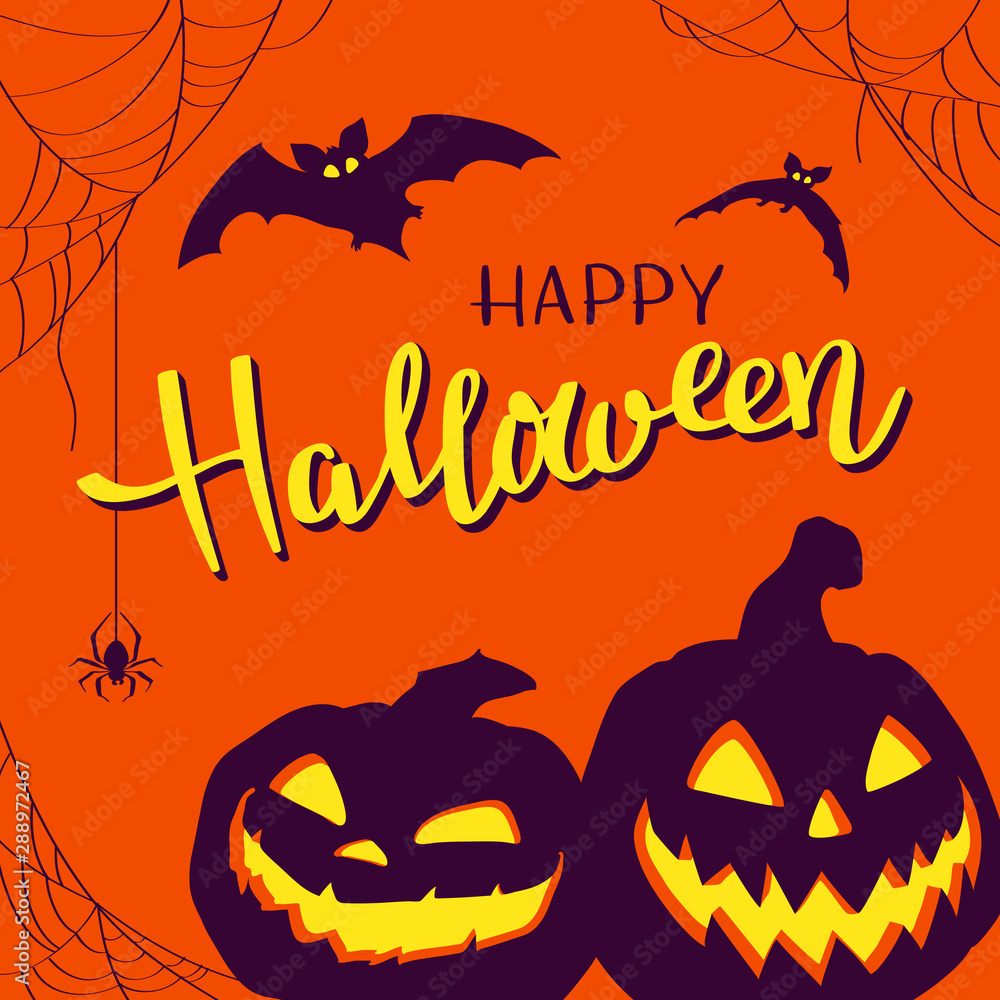 Halloween night background with Moon and Jack O' Lanterns. Vector illustration.