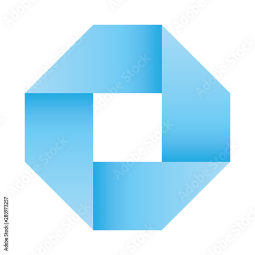 Blue infinite ribbon loop folded in a shape of square. 3D-like vector symbol. Modern icon design