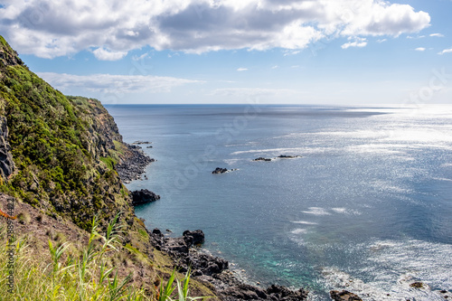 Amazing landscape view to volcanic coastline near ocean hot springs natural pool of Ferraria (Piscina da Ponta da Ferraria), São Miguel Island, Azores, Portugal