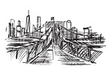 Rysynek ręcznie rysowany. Widok na most brookliński w Nowym Jorku w USA
