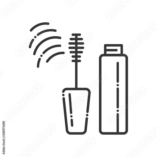 Mascara black line icon. Decorative cosmetics sign. Beauty industry. Professional facial make up. Pictogram for web page, mobile app, promo. UI UX GUI design element.