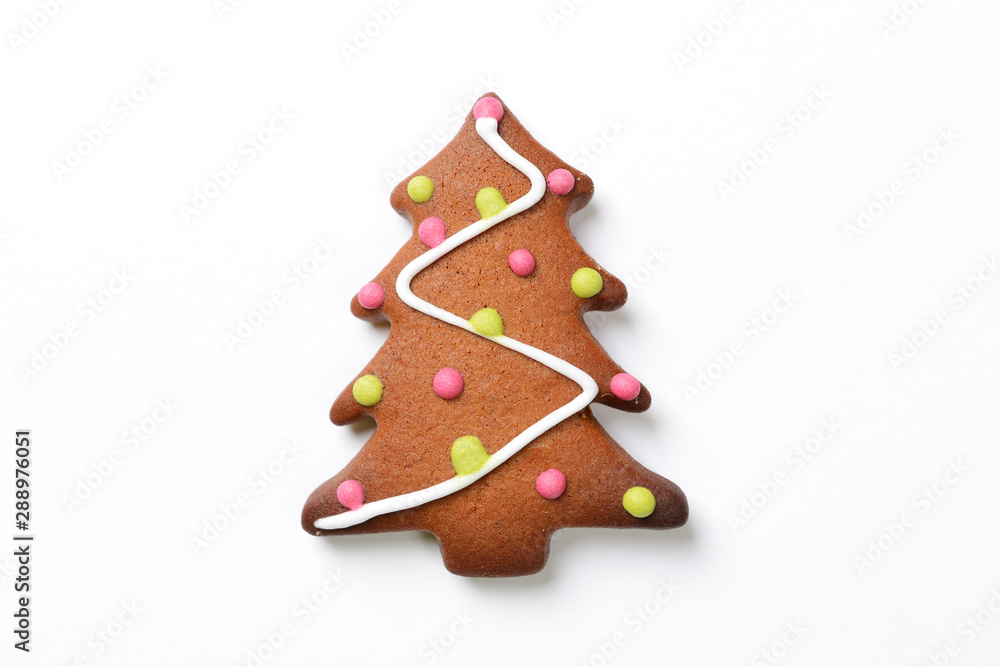 The hand-made eatable gingerbread New Year tree on white background
