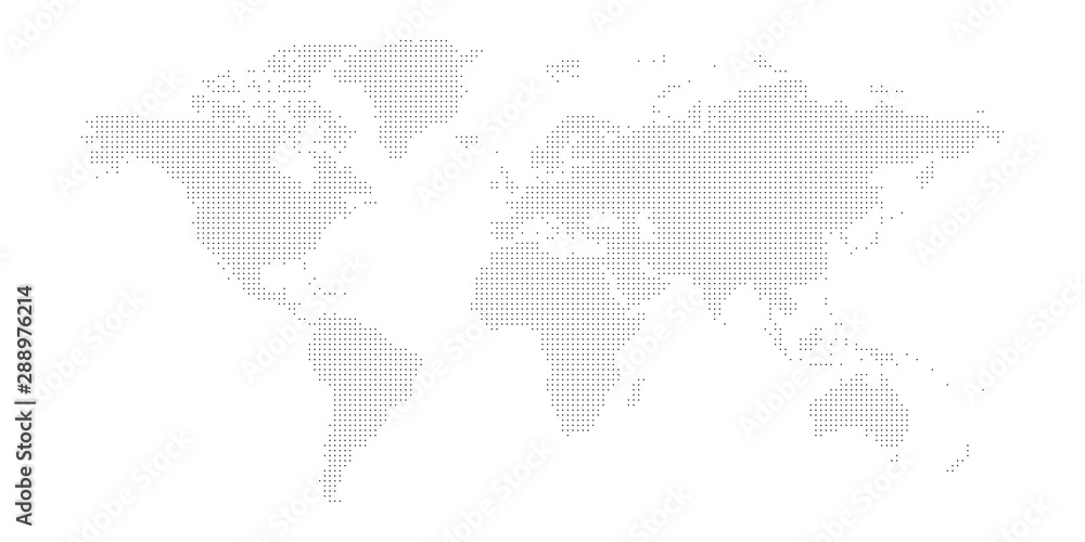 Dotted map of World. Small black dots on white background