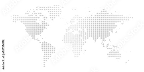 Dotted map of World. Small black dots on white background