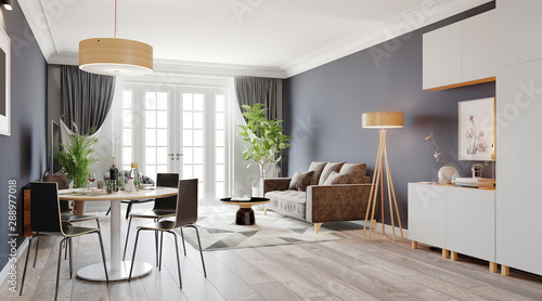 Fototapeta Naklejka Na Ścianę i Meble - Large luxury modern bright interior room 3d illustration