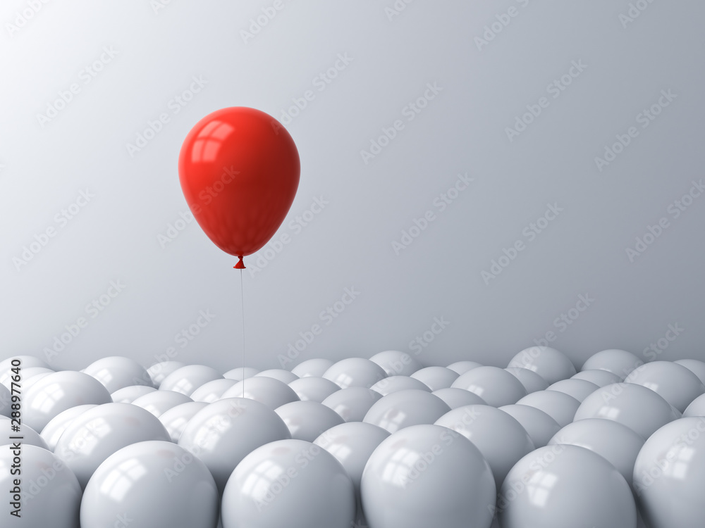 One red balloon pop out from the white balloons Stand out from the crowd  different concept or think outside the box creative idea concept 3D  rendering Stock Illustration | Adobe Stock