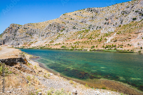 Clear water in river Drini near village Mjeda, Albania