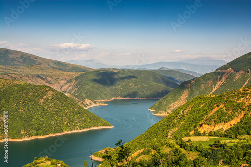 Fototapeta Naklejka Na Ścianę i Meble -  Fierza reservoir in Albania between Kukes and Fierze