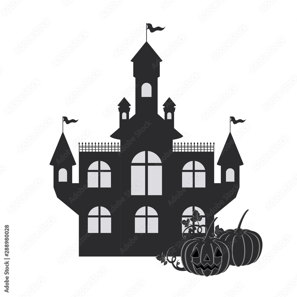 scary halloween castle on white background