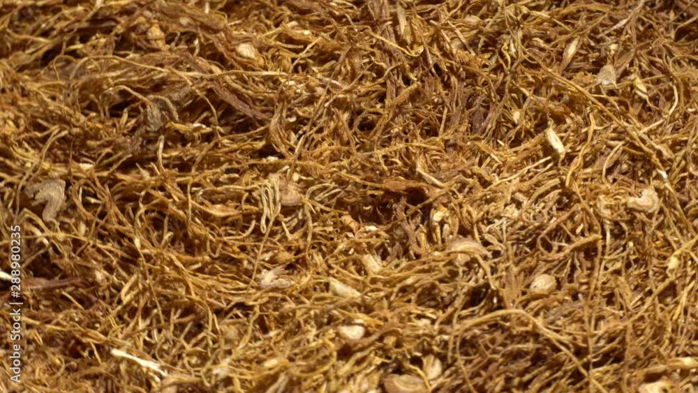 A pile of hand rolling Tobacco in rotation. Selective focus.Tobacco extreme close up, macro 4k footage. A pile of hand rolling Tobacco in rotation. Selective focus.Tobacco extreme close up, macro 4k footage.