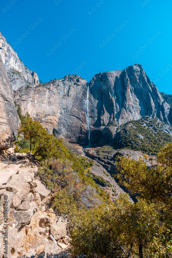 Upper Yosemite Fall from the climb trekking to Yosemite Point. California, United States