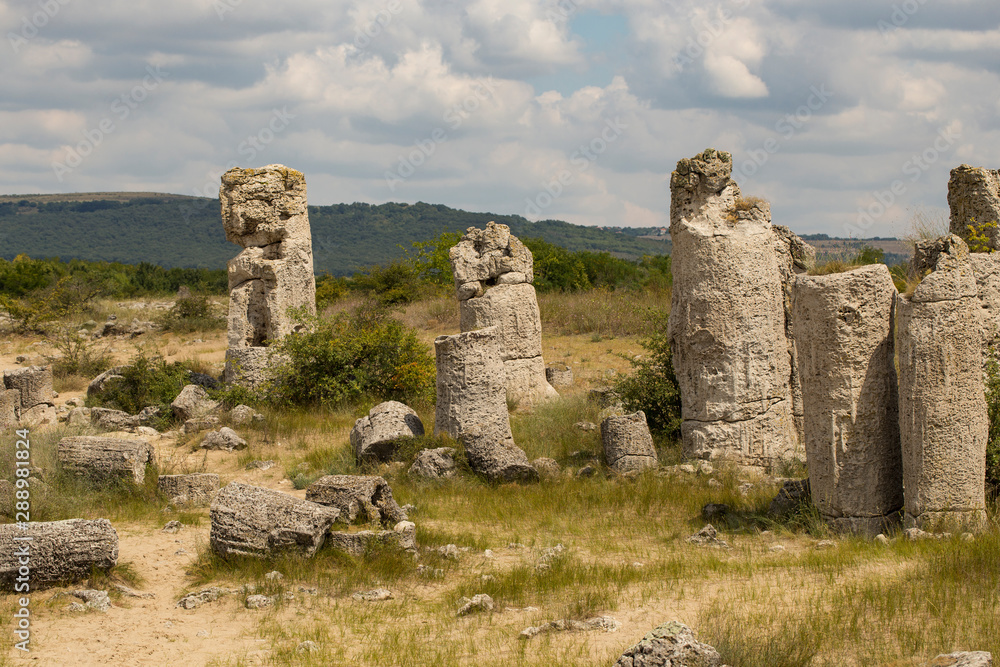 Planted stones, also known as The Stone Desert. Landforms of Varna Province. Rock formations of Bulgaria. Stone forest.