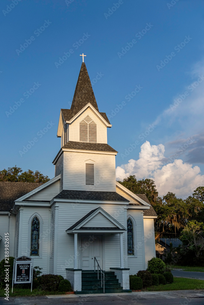 The historic First United Methodist Church in Jasper, Florida, was built in the Carpenter Gothic style, completed in 1878.