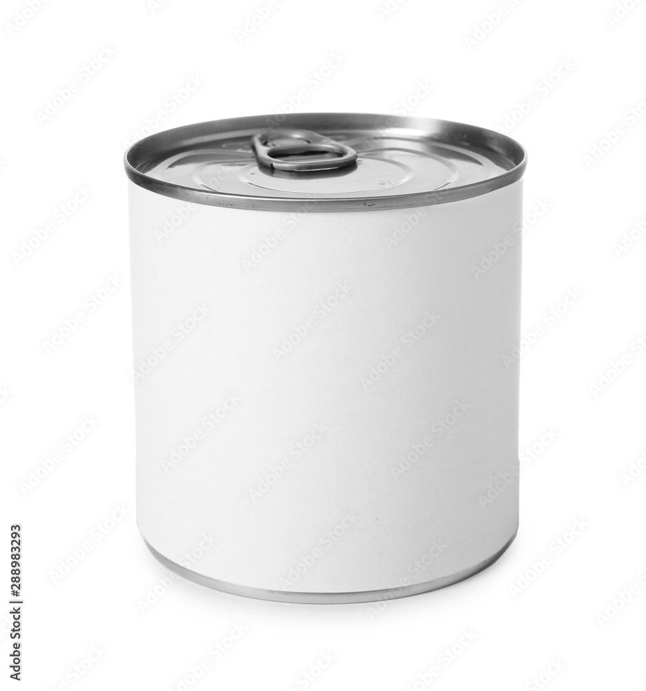 Closed tin can isolated on white, mockup for design Closed tin can isolated on white, mockup for design