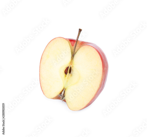 Half of ripe red apple on white background