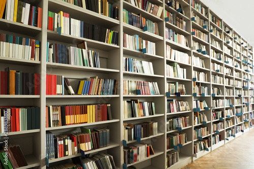 View of shelves with books in library