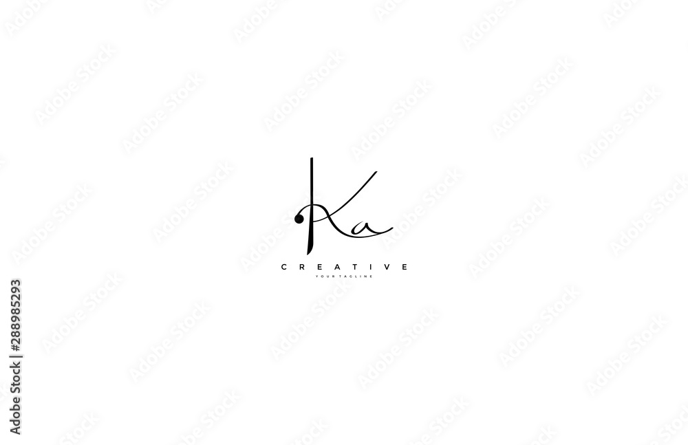 Initial Letter Ka Logo Manual Black Elegant Minimalist Signature Logo - obrazy, fototapety, plakaty 