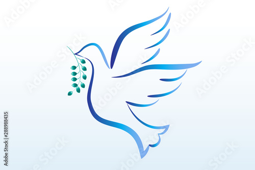 Dove of peace and olive leafs icon logo