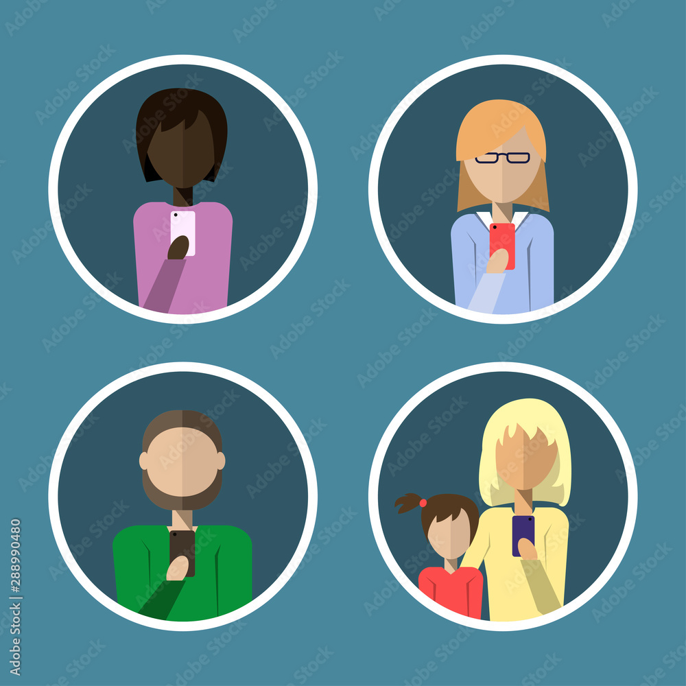 Avatars of people calling on the phone in a flat style. Avatars of people calling on the phone in a flat style.