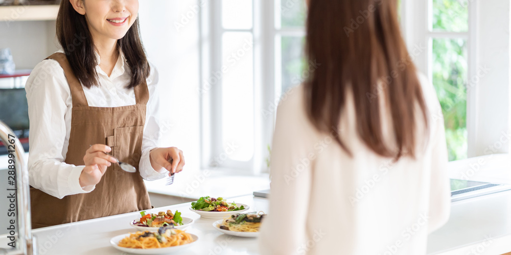attractive asian women having lanch in dining