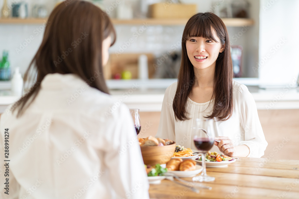 attractive asian women having lanch in dining