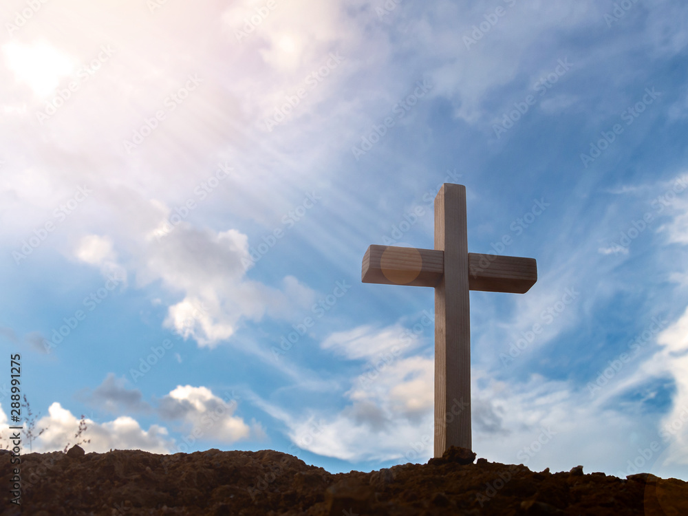 Silhouette cross on mountain at sunset background.Crucifixion Of Jesus Christ Silhouette cross on mountain at sunset background.Crucifixion Of Jesus Christ