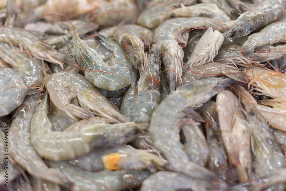 Many shrimp in  the supermarket