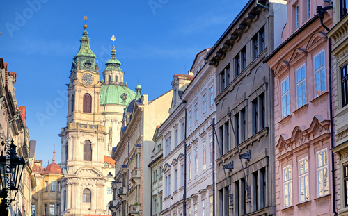 The St. Nicholas Church and the streets of Prague  Czech Republic.
