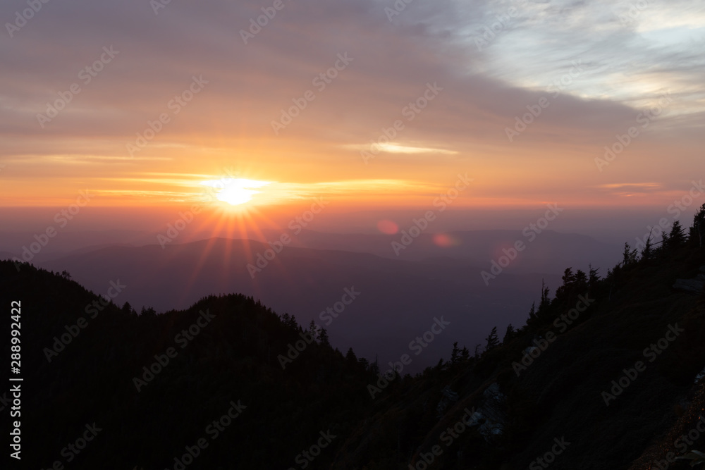 Sunset view from Clifftops overlook, Great Smoky Mountains National Park Sunset view from Clifftops overlook, Great Smoky Mountains National Park