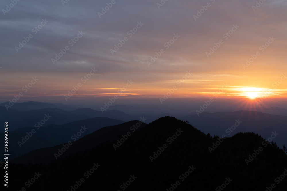Sunset view from Clifftops overlook, Great Smoky Mountains National Park Sunset view from Clifftops overlook, Great Smoky Mountains National Park