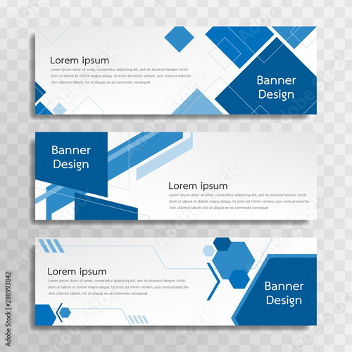 A set of blue banner templates designed for the web and various headlines are available in three different designs.