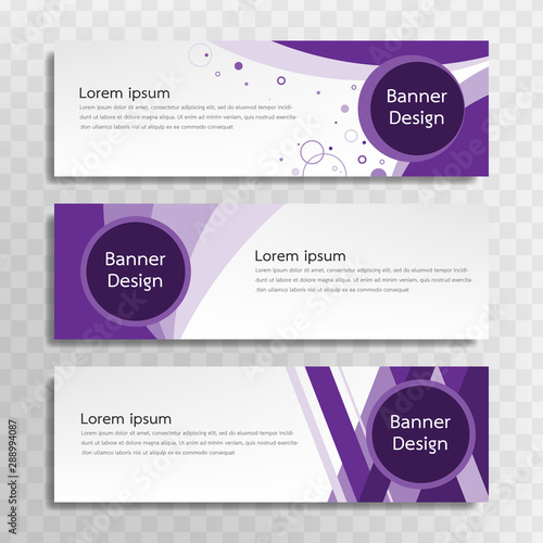 A set of purple banner templates designed for the web and various headlines are available in three different designs.