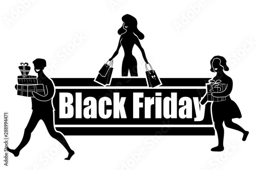 Horizontal Logo for Black Friday Day. Satisfied with good shopping buyers.