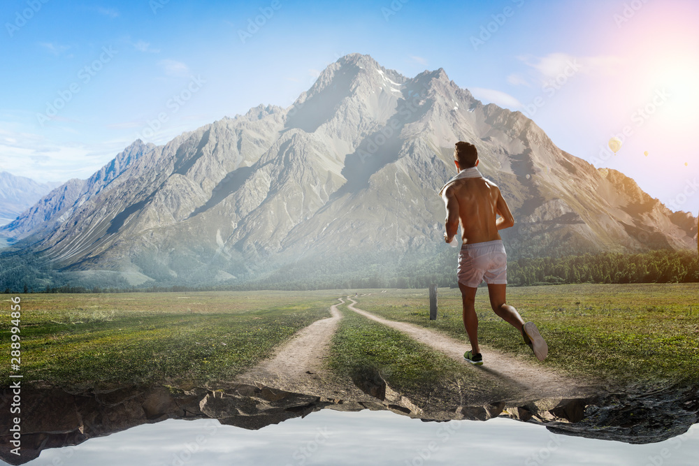 Jogging athletic young man . Mixed media Jogging athletic young man . Mixed media