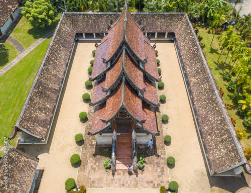 High angle view of Wat Inthrawat temple is one of the finest examples of classic Lanna style architecture in Chiang Mai the northern province of Thailand. photo